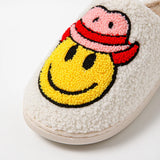 Fligmm Cowboy Smile Face Fur Slippers Women 2023 Winter Closed Toe Plush Cotton Slippers Woman Comfy Soft Bottom House Shoes