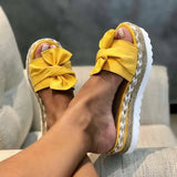 Fligmm Women Slippers Summer 2023 Platform Wedges Mid Heels Bow Tie Peep Toe Fashion Slides Beach Outdoor Ladies Shoes Zapatos De Mujer