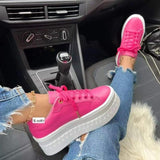 Fligmm Women Leather Platform Shoes Fashion Solid Color Chunky Heel Sneakers Casual Flat Sports Shoes Designer Shoes Zapatillas Mujer