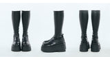 Fligmm Chunky Heeled Stretch Mid Calf Boots For Women 2023 Brand Designer Casual Punk Gothic Autumn Black Shoes Woman