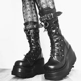 Fligmm Autumn Winter Women's Boots Punk Halloween Witch Cosplay Platform High Wedges Heels Black Gothic Boots Women Shoes Big Size