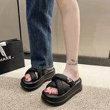 Fligmm Summer New Women's Slippers Wearing Cross Thick Sole Sandals Outside, Casual Elevated Women's Shoes