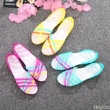 Fligmm Women Sandals Hot Sale Summer New Candy Color Women Shoes Peep Toe Stappy Beach Sandals Rainbow Jelly Shoes Woman Flats