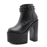 Fligmm Black Ankle Boots For Women Plus High Heel Female Shoes Lace-Up Nigh Club Black Sexy Rivets Short Bootsrd5