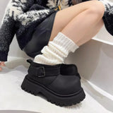 Fligmm Women's Belt Buckle Brand Snow Boots 2023 Winter Big Round Toe Platform Ankle Boots Woman Thick Bottom Faux Suede Cotton Shoes