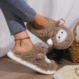 Fligmm Cartoon Animal Fluffy Fur Slippers Women 2023 New Warm Lamb Wool Winter Slipper for Home Cotton Shoes Couple Indoor Shoes