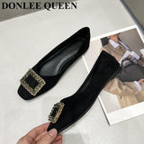 fligmm Women Shoes Brand Rhinestone Square Buckle Flats Ballet Square Toe Flat Heels Ladies Casual Loafers Soft Ballerina Female  Mujer