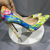 Fligmm Hawaii Style Women Oil Painting Printed Patent Pointed Toe High Heels Fashion Ladies Stiletto Pumps Large Size 33-46