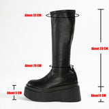 Fligmm Chunky Heeled Stretch Mid Calf Boots For Women 2023 Brand Designer Casual Punk Gothic Autumn Black Shoes Woman