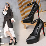 Fligmm One Word Buckle Pointed Toe High Heels 12cm Sexy Platform Thin Heels Lady Party Pumps Career Work Shoe Small Size 32 33