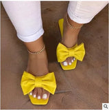 Fligmm Summer Plus Size One-line Solid Color Bow Flat Sandals Outdoor Beach Slippers Elegant Women Shoes 2023