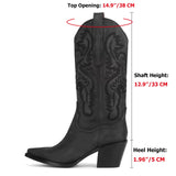 fligmm Brand Designer Cowboy Western Mid Calf Boots For Women Slip On Stacked Heel Pointed Toe Casual Ridding Boots Shoes