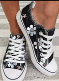 Fligmm Women Shoes for Women 2023 Retro Floral Print Canva Shoes Female Fashion Student Spring Flat Lace-up Sneakers Casual Shoes Women