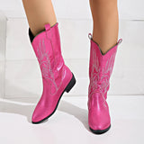 Fligmm Pink Cowgirl Boots Women 2023 Autumn Low Heels Knee High Western Boos Woman Plus Size 43 Slip On Heeled Cowboy Botas