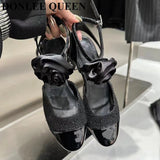 fligmm New Summer Sandals Women Flat Heels French Flower Ankle Strap Shoes Brand Pointed Toe Mules Color Matching Sandalias Mujer