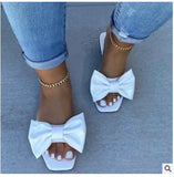 Fligmm Summer Plus Size One-line Solid Color Bow Flat Sandals Outdoor Beach Slippers Elegant Women Shoes 2023