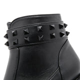 Fligmm Black Ankle Boots For Women Plus High Heel Female Shoes Lace-Up Nigh Club Black Sexy Rivets Short Bootsrd5