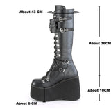 fligmm Platform Boots For Women Wedges Knee High Black Lace Up Fashion Goth Gothic Boots Punk Shoes Girls Winter 2023