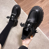 Fligmm Chain Chunky Platform Pumps Women 2023 Spring Thick Bottom Patent Leather Loafers Woman Lace Up Black Jk Gothic Shoes