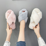 Fligmm Slippers Winter Women Faux Fur Fashion Warm Shoes Woman Slip on Flats Female Slides Black Pink cozy home furry slippers