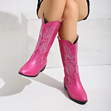 Fligmm Pink Cowgirl Boots Women 2023 Autumn Low Heels Knee High Western Boos Woman Plus Size 43 Slip On Heeled Cowboy Botas