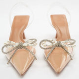 Fligmm Transparent Crystal Bow PumpsFashion Slingback Sequins High Heels Women Party Heeled Sandals Elegant Wedding Bride Shoes