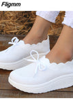 Fligmm New Platform Women's Sneakers Spring Fashion Bow Thick Sole Casual Shoes Woman Slip-On Light Non-Slip Creeper Shoes Ladies