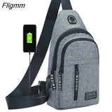 Fligmm Men's USB Chest Bag Designer Men Messenger Crossbody Package PU Leather Shoulder Bags Package Travel Chest Bag Bolso Hombre