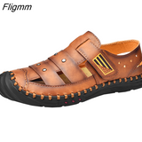 Fligmm Genuine Leather Men Sandals Summer Beach Shoes Men Breathable Wear-resistant Windproof Quick-drying Outdoor Sneakers