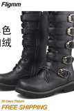 Fligmm SizeMen's Leather Motorcycle Boots Mid-calf Military Combat Boots Gothic Belt Punk Boots Men Shoes Tactical Army Boot 2023