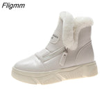 Fligmm Warm Shoes Woman White Snow Boots High Top Zipper 2023 Winter Velvet Fur Lady Casual Shoes Black Waterproof Ankle Boots