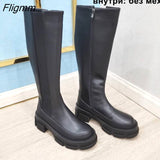 Fligmm Brand Design Women Genuine Leather Boots Knee High Boots Platform Thick Heel Riding Boots Zipper Autumn Winter White 42