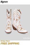 fligmm Embroidered Estern Boots For Women Ankle Bootie Cowboy Cowgirls Flower Print Fashiin Chunke Heel Slip On Shoes 2023