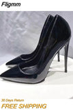 Fligmm All BLack Patent Women Pointy Toe High Heels Slip On Stilettos OL Formal Dress Shoes Customize Pumps 12/10/8cm