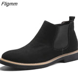 Fligmm New Spring Autumn Fashion Casual For Men Ankle Chelsea Boots Men Shoes Cow Suede Leather Slip On Motorcycle Men Boot