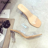 Fligmm PU Beige High Heels Women New Summer Shoes Women Fashion Concise Hollow Slip-On Open Toe Casual Female Shoes