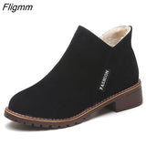 Fligmm Fashion Boots Women Autumn Winter Boots Flock Classic Zipper Snow Ankle Boots Winter Suede Warm Fur Plush Retro Women Shoes