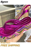 fligmm Platform Wedges Sandals For Women Flip Flop Colors Metallic Sandals Shoes Rainbow Sole Roman Slipper Casual Summer New