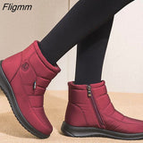 Fligmm Ankle Boots Women Waterproof Women Snow Boots Black Round Toe Shoes Woman Comfortable Female Flat Boots Sneakers Big Size