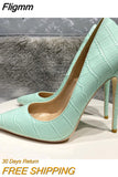 Fligmm Mint Light Green Crocodile Effect Women Sexy Pointy Toe High Heel Shoes for Party Comfortable Slip On Stiletto Pumps