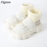 Fligmm Waterproof Indoor Slippers Women Men Winter Shoes Warm Plush Thick Sole Couples Home Floor Boots Ladies Platform Slippers