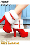 Fligmm Women Ankle Boots Christmas High Heels Platform Shoes Femme Warm Fur Short Boots Red Black Ladies Party Shoes Plus Size