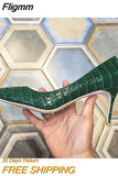 Fligmm Green Crocodile Effect Women Pointy Toe High Heels 8cm 10cm 12cm Customize Ladies Sexy Stiletto Pumps Club Party Shoes