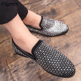 Fligmm Men's Rhinestones Dress Shoes Luxury Italian Style Fashion Party Flats Men Formal Shoes Nightclub Wedding Formal Loafers 46