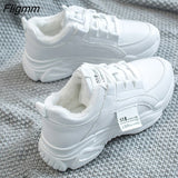 Fligmm Beige Warm Sneakers Women New Spring Autumn Shoes Women Fashion Thick Sole Comfortable Flats Lace-Up White Sneakers