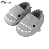 Fligmm Cartoon Shark Cotton Slippers Adults Kids Winter Warm Cute Shoes Parents Waterproof Indoor Outdoor Thick Sole Plush Slides