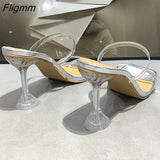 Fligmm Transparent Slippers Summer Women Shoes Fashion Hollow High Heels Square Toe Clear Heel Slides Super High Heel Party Shoes