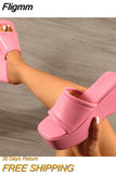 Fligmm Summer Pink Wedge Slippers Women Platform Sandals Cozy Leather Peep Toe Slip On High Heels Casual Beach Slide Shoes Female