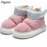 Fligmm Waterproof Indoor Slippers Women Men Winter Shoes Warm Plush Thick Sole Couples Home Floor Boots Ladies Platform Slippers