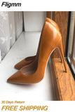 Fligmm Brown Matte Women Pointy Toe Stiletto High Heels Ladies Formal Dress Shoes OL Elegant Slip On Pumps Large Size 43 44 45